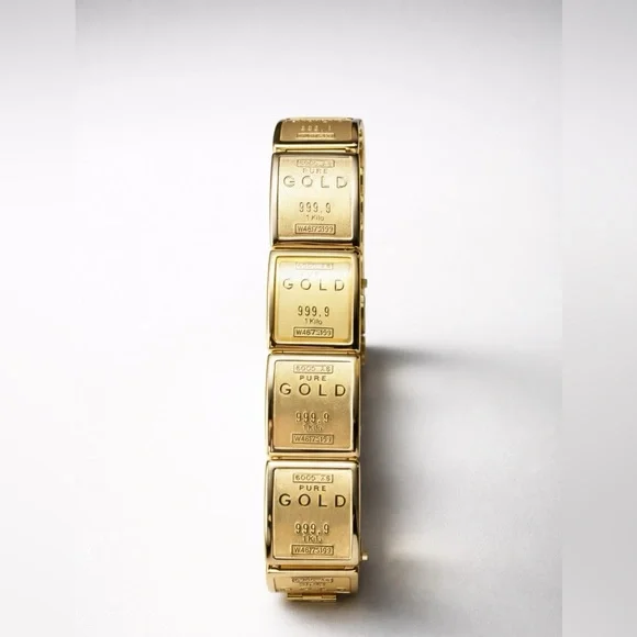 Gold Bullion Bar Novelty Watch Vintage Cannes Quartz New Battery Gold Tone - Picture 4 of 15